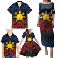 Personalized Philippines Family Matching Puletasi and Hawaiian Shirt Polynesian Tribal Tattoo with Filipino Flag Motif LT9 - Polynesian Pride