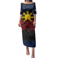 Personalized Philippines Family Matching Puletasi and Hawaiian Shirt Polynesian Tribal Tattoo with Filipino Flag Motif LT9 Mom's Dress Black - Polynesian Pride