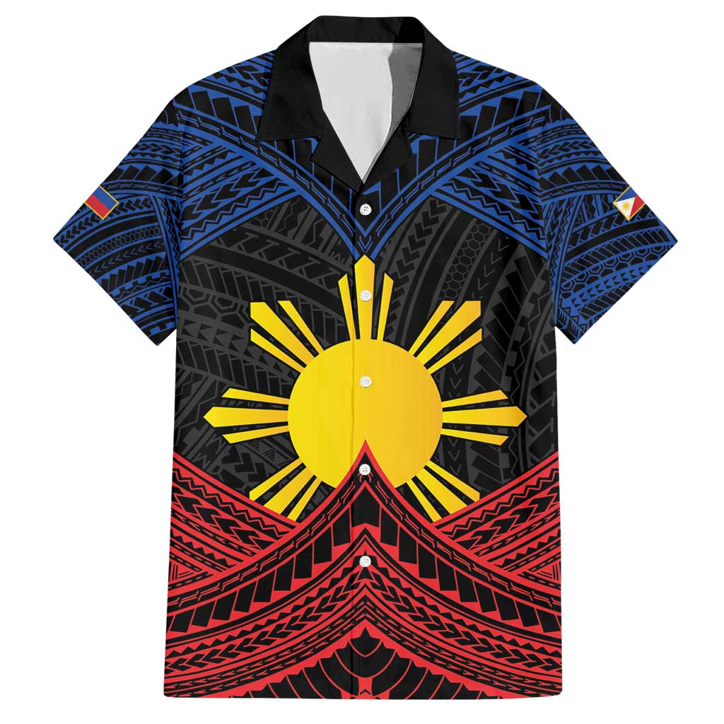 Personalized Philippines Family Matching Short Sleeve Bodycon Dress and Hawaiian Shirt Polynesian Tribal Tattoo with Filipino Flag Motif LT9 Dad's Shirt - Short Sleeve Black - Polynesian Pride