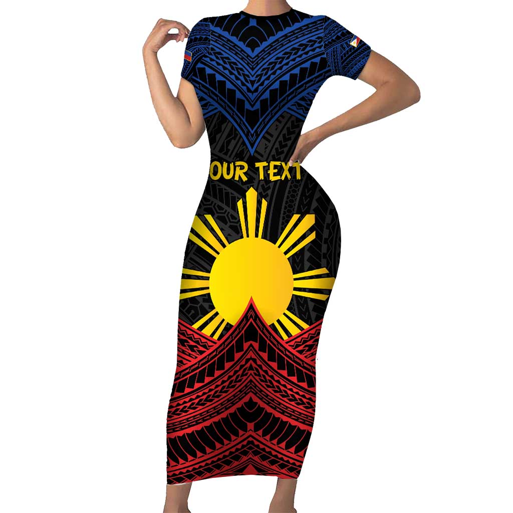 Personalized Philippines Family Matching Short Sleeve Bodycon Dress and Hawaiian Shirt Polynesian Tribal Tattoo with Filipino Flag Motif LT9 Mom's Dress Black - Polynesian Pride