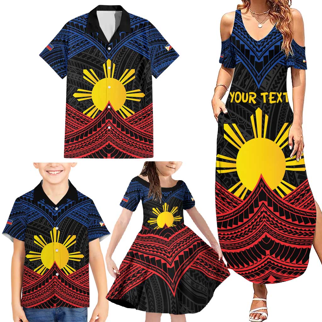 Personalized Philippines Family Matching Summer Maxi Dress and Hawaiian Shirt Polynesian Tribal Tattoo with Filipino Flag Motif LT9 - Polynesian Pride