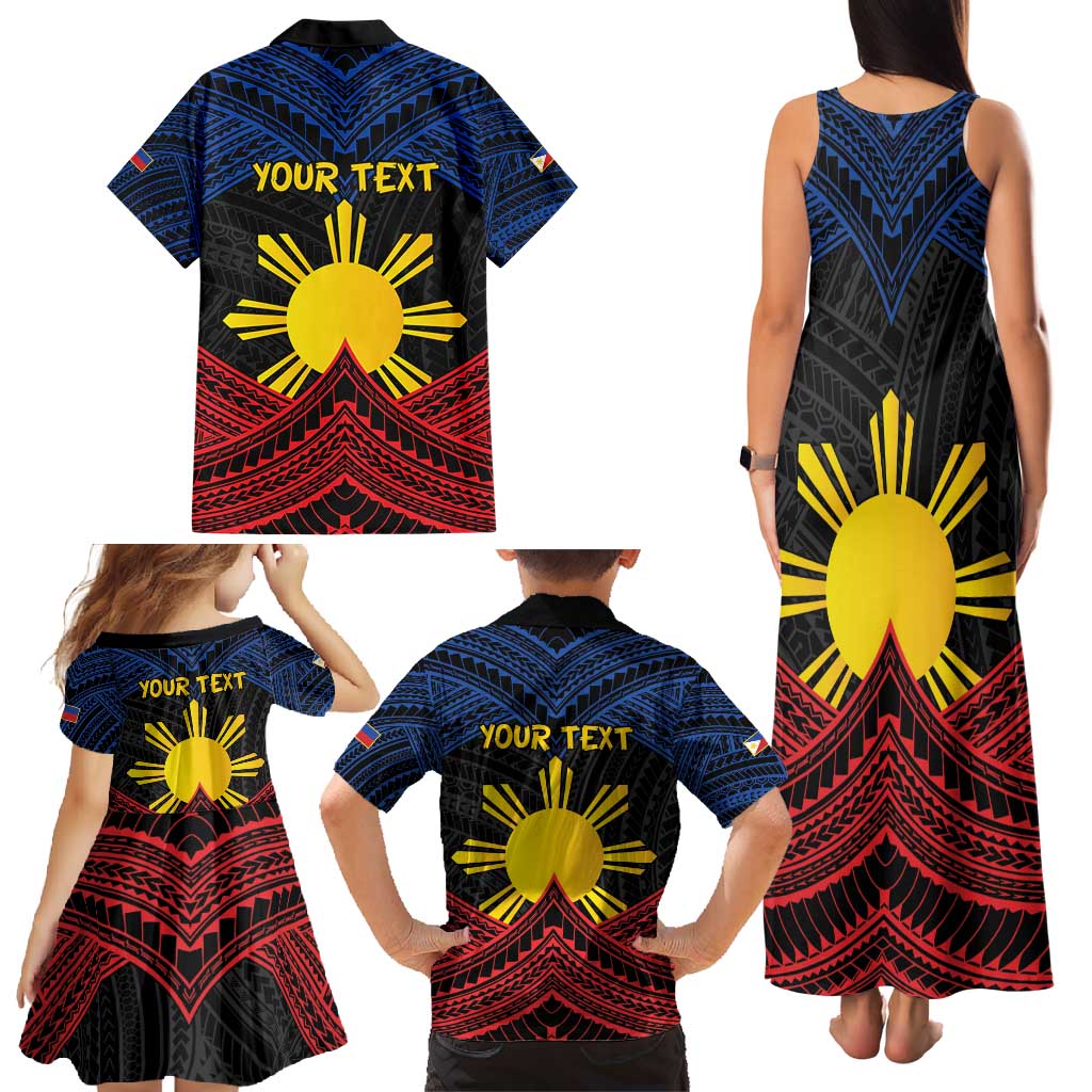 Personalized Philippines Family Matching Tank Maxi Dress and Hawaiian Shirt Polynesian Tribal Tattoo with Filipino Flag Motif LT9 - Polynesian Pride
