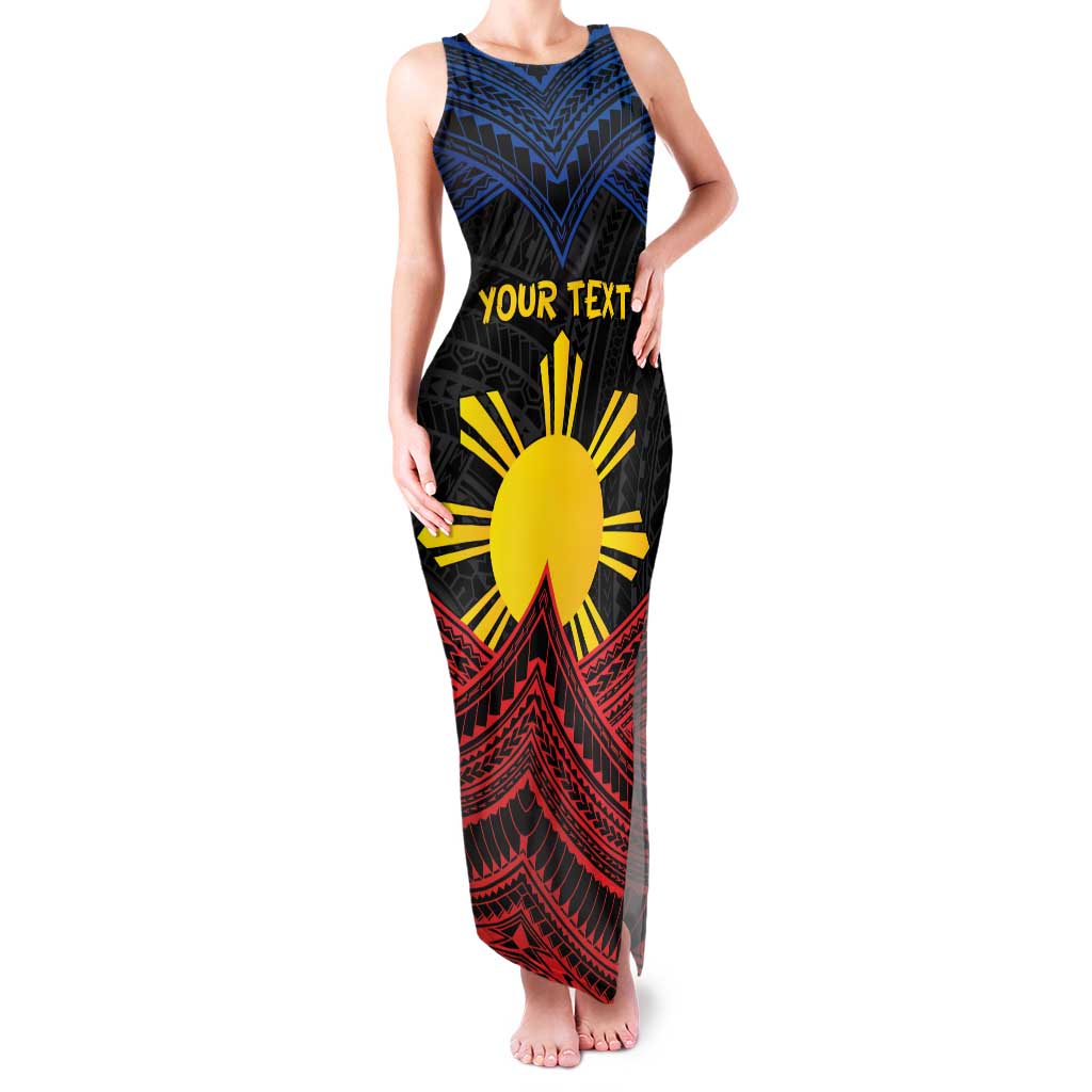 Personalized Philippines Family Matching Tank Maxi Dress and Hawaiian Shirt Polynesian Tribal Tattoo with Filipino Flag Motif LT9 Mom's Dress Black - Polynesian Pride