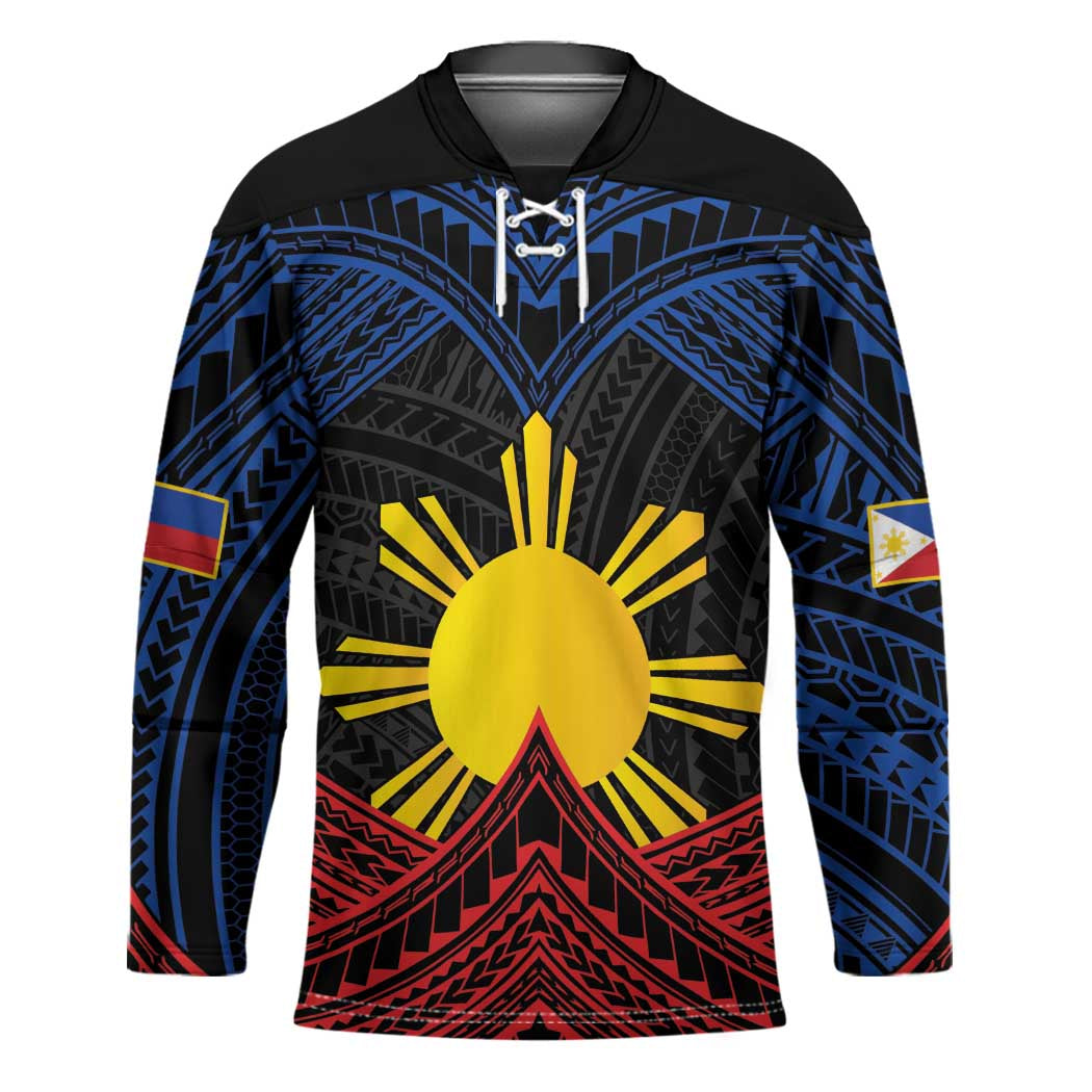 Personalized Philippines Hockey Jersey Polynesian Tribal Tattoo with Filipino Flag Motif - Polynesian Pride