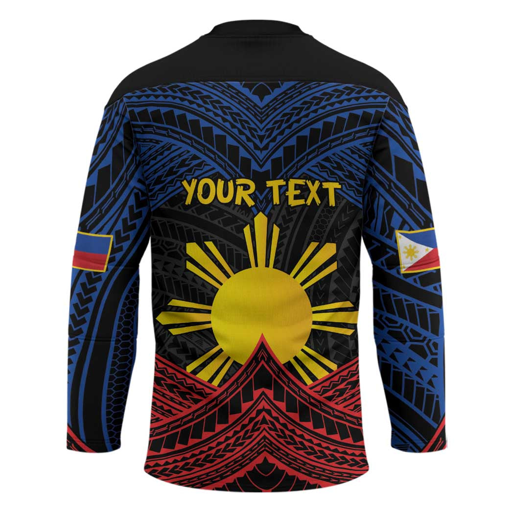 Personalized Philippines Hockey Jersey Polynesian Tribal Tattoo with Filipino Flag Motif - Polynesian Pride
