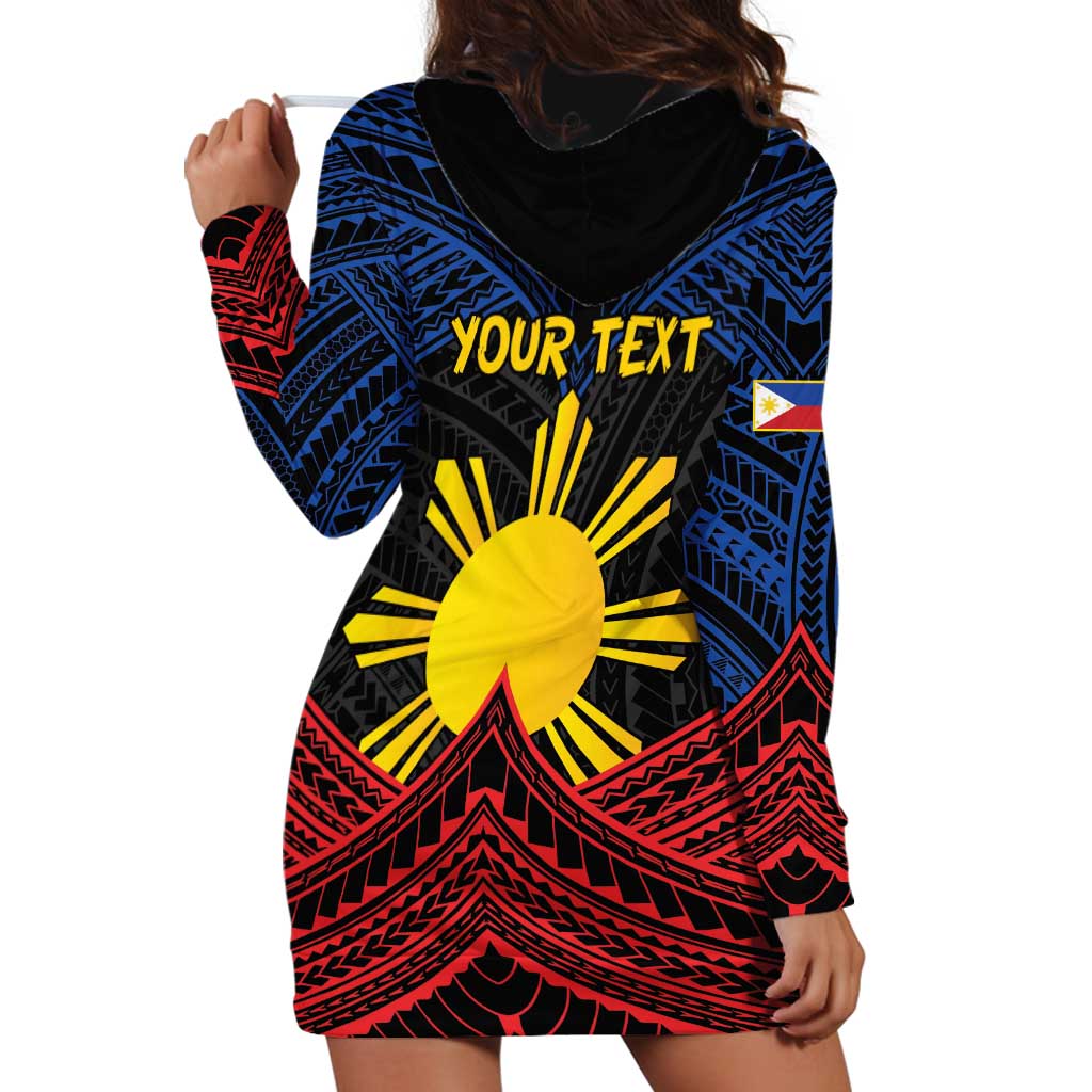Personalized Philippines Hoodie Dress Polynesian Tribal Tattoo with Filipino Flag Motif LT9 - Polynesian Pride