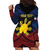 Personalized Philippines Hoodie Dress Polynesian Tribal Tattoo with Filipino Flag Motif LT9 - Polynesian Pride