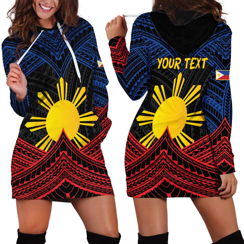 Personalized Philippines Hoodie Dress Polynesian Tribal Tattoo with Filipino Flag Motif LT9 - Polynesian Pride