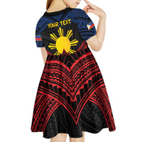 Personalized Philippines Kid Short Sleeve Dress Polynesian Tribal Tattoo with Filipino Flag Motif LT9 - Polynesian Pride