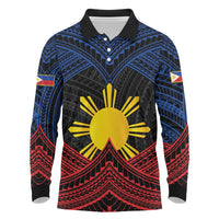 Personalized Philippines Long Sleeve Polo Shirt Polynesian Tribal Tattoo with Filipino Flag Motif LT9 Black - Polynesian Pride