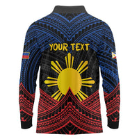 Personalized Philippines Long Sleeve Polo Shirt Polynesian Tribal Tattoo with Filipino Flag Motif LT9 - Polynesian Pride