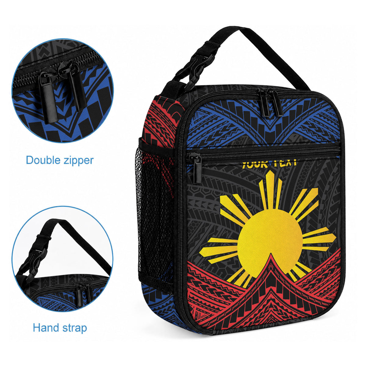 Personalized Philippines Lunch Bag Polynesian Tribal Tattoo with Filipino Flag Motif