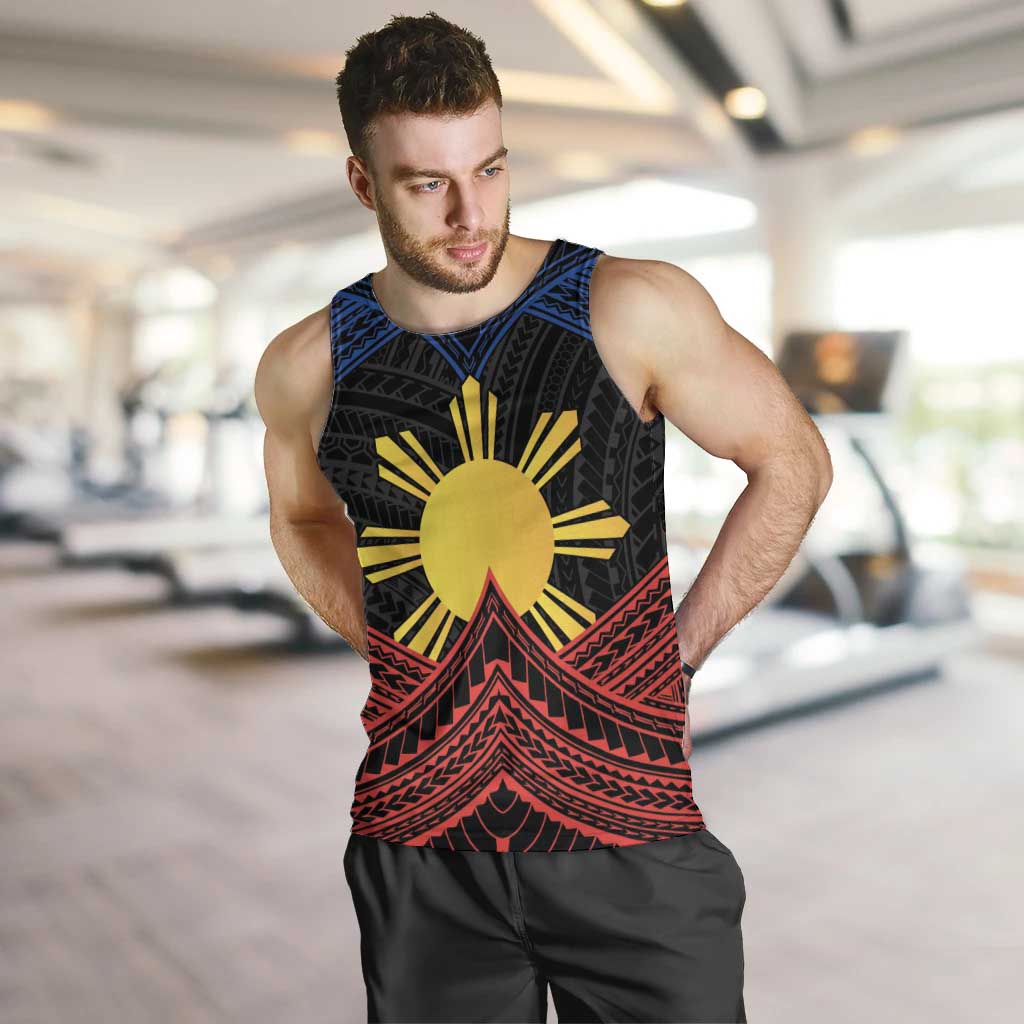 Personalized Philippines Men Tank Top Polynesian Tribal Tattoo with Filipino Flag Motif LT9 Black - Polynesian Pride