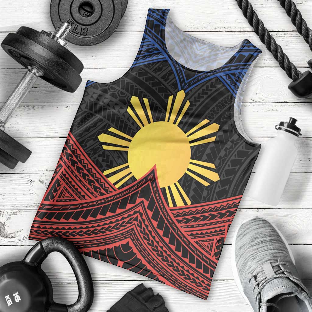 Personalized Philippines Men Tank Top Polynesian Tribal Tattoo with Filipino Flag Motif LT9 - Polynesian Pride