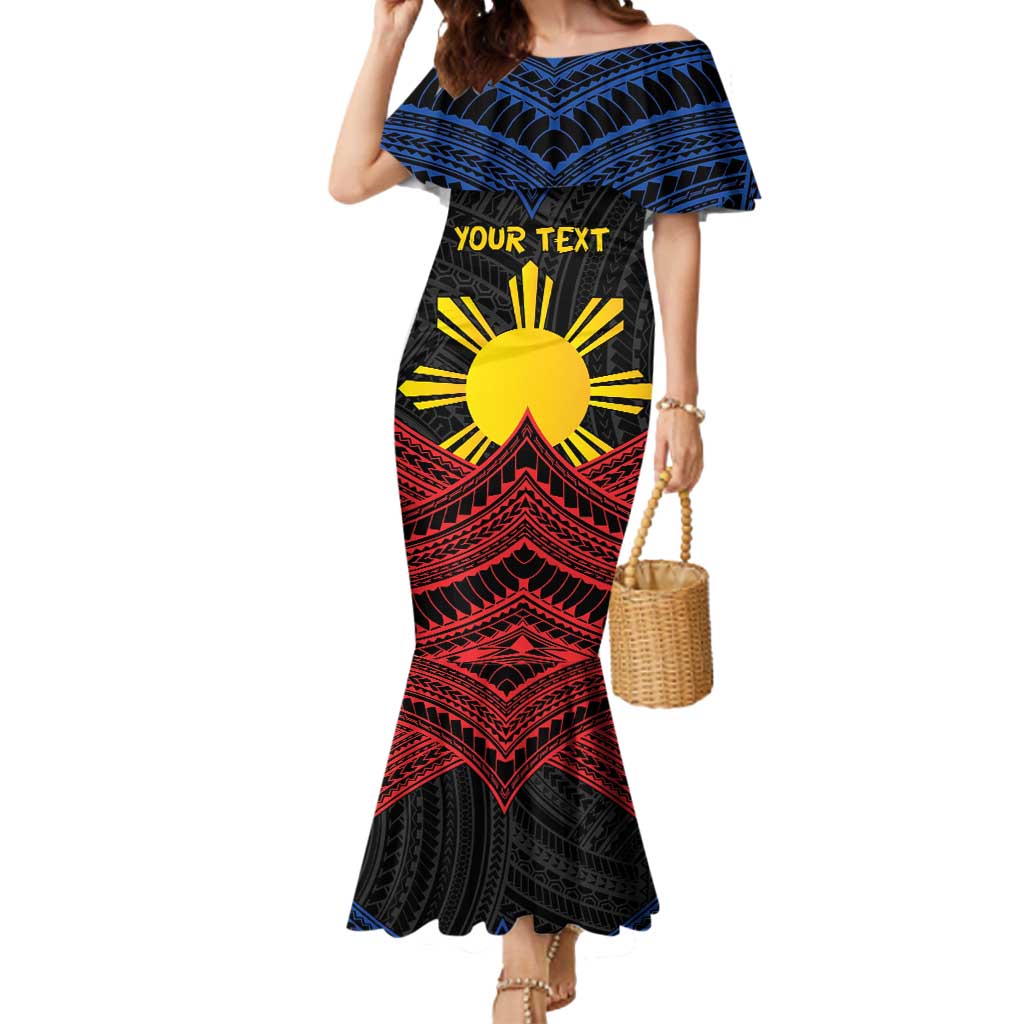 Personalized Philippines Mermaid Dress Polynesian Tribal Tattoo with Filipino Flag Motif LT9 Women Black - Polynesian Pride