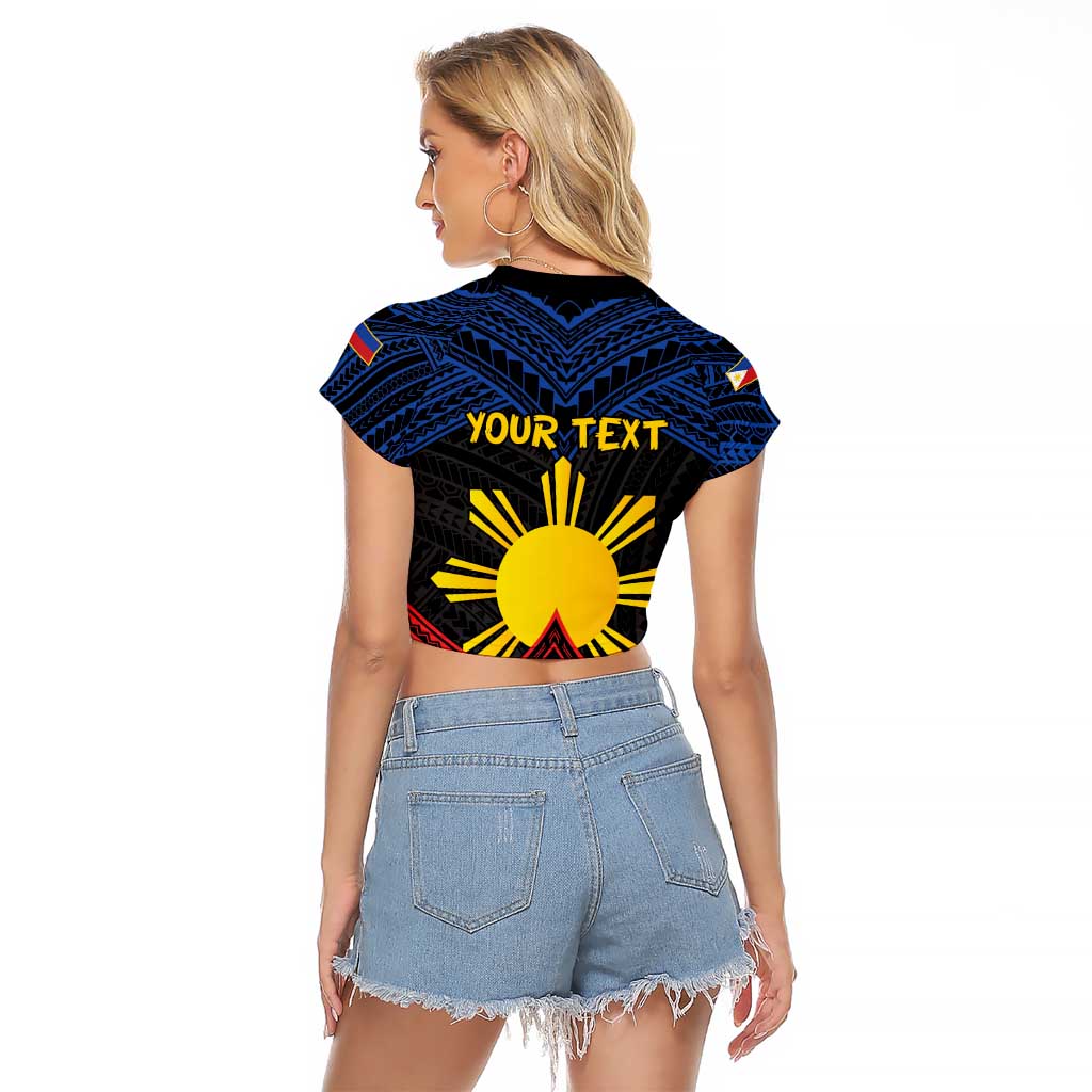 Personalized Philippines Raglan Cropped T Shirt Polynesian Tribal Tattoo with Filipino Flag Motif
