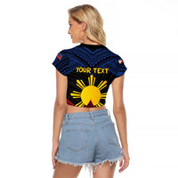 Personalized Philippines Raglan Cropped T Shirt Polynesian Tribal Tattoo with Filipino Flag Motif