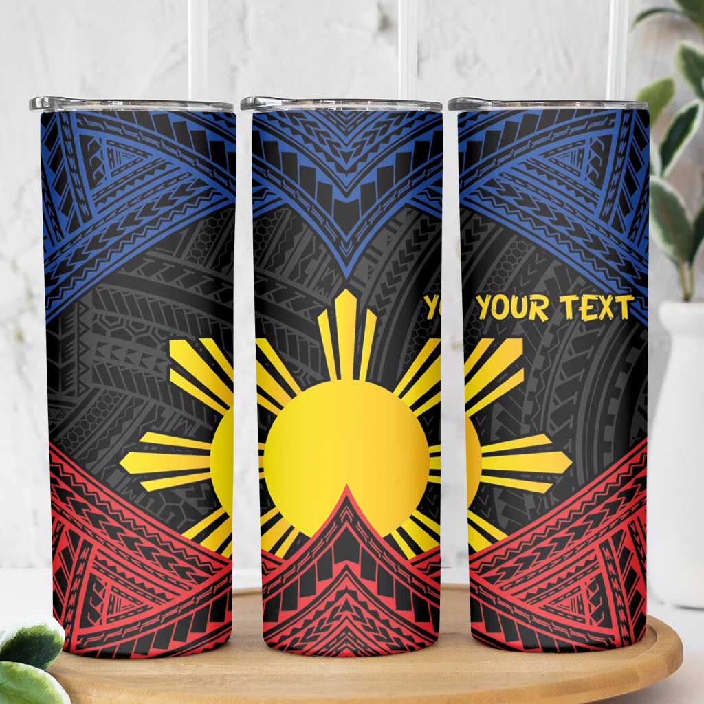 Personalized Philippines Skinny Tumbler Polynesian Tribal Tattoo with Filipino Flag Motif LT9 - Polynesian Pride