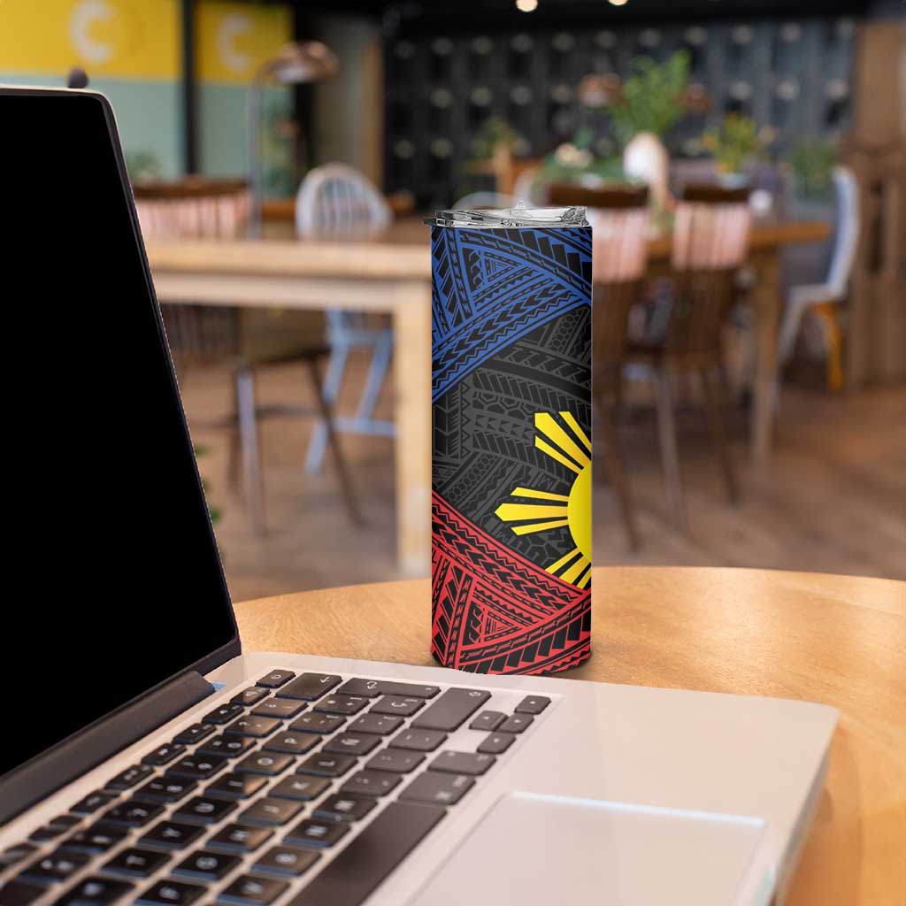 Personalized Philippines Skinny Tumbler Polynesian Tribal Tattoo with Filipino Flag Motif LT9 - Polynesian Pride