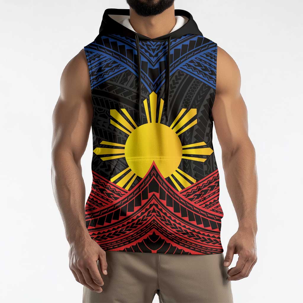 Personalized Philippines Sleeveless Hoodie Polynesian Tribal Tattoo with Filipino Flag Motif LT9 - Polynesian Pride