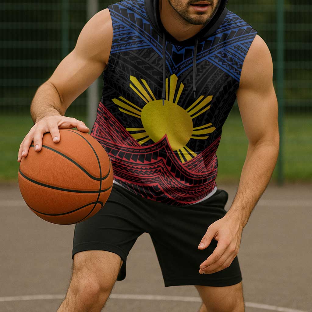 Personalized Philippines Sleeveless Hoodie Polynesian Tribal Tattoo with Filipino Flag Motif LT9 - Polynesian Pride