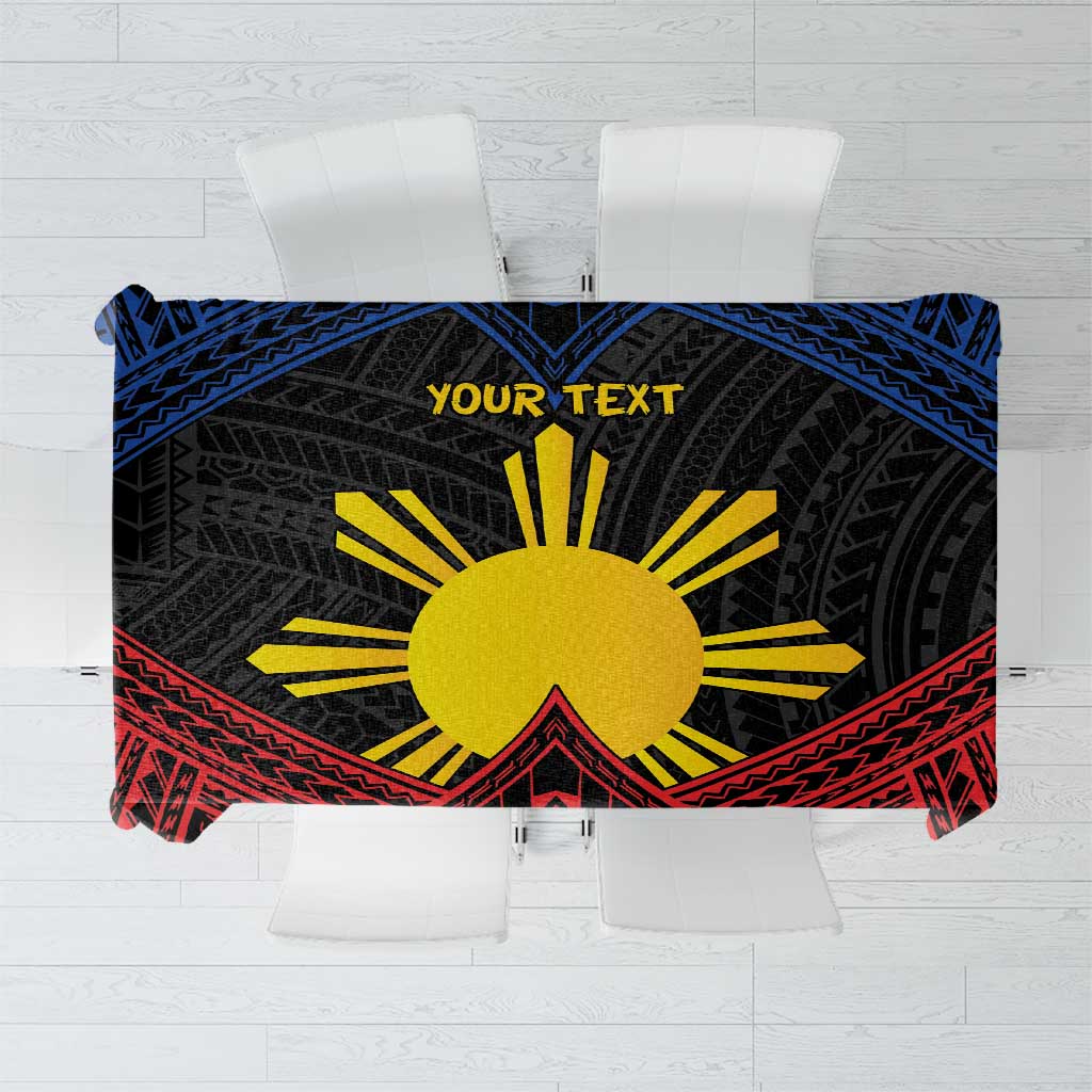 Personalized Philippines Tablecloth Polynesian Tribal Tattoo with Filipino Flag Motif LT9 Black - Polynesian Pride
