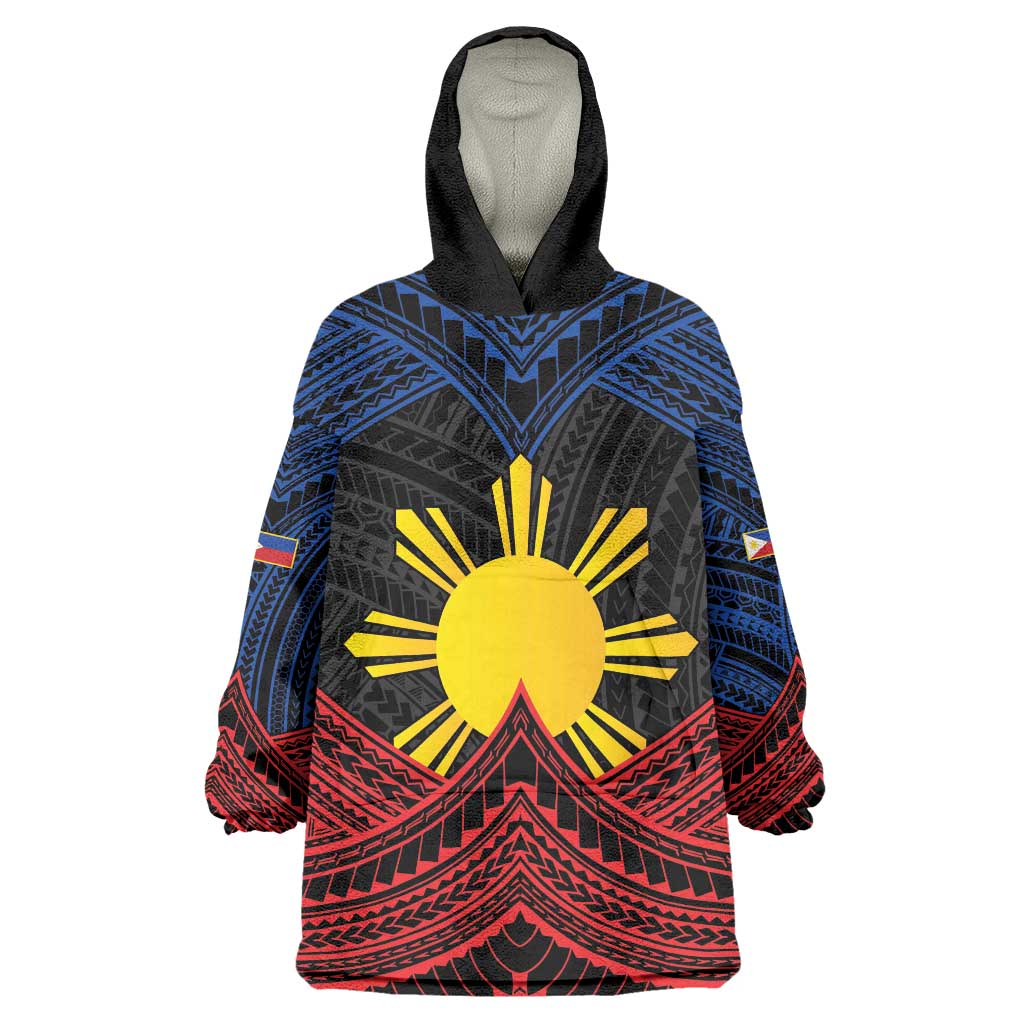 Personalized Philippines Wearable Blanket Hoodie Polynesian Tribal Tattoo with Filipino Flag Motif LT9 One Size Black - Polynesian Pride