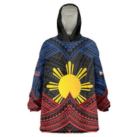 Personalized Philippines Wearable Blanket Hoodie Polynesian Tribal Tattoo with Filipino Flag Motif LT9 One Size Black - Polynesian Pride