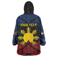 Personalized Philippines Wearable Blanket Hoodie Polynesian Tribal Tattoo with Filipino Flag Motif LT9 - Polynesian Pride