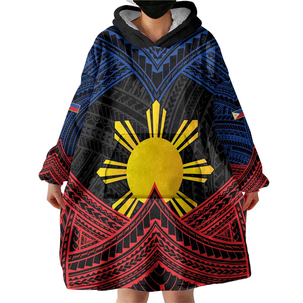 Personalized Philippines Wearable Blanket Hoodie Polynesian Tribal Tattoo with Filipino Flag Motif LT9 - Polynesian Pride