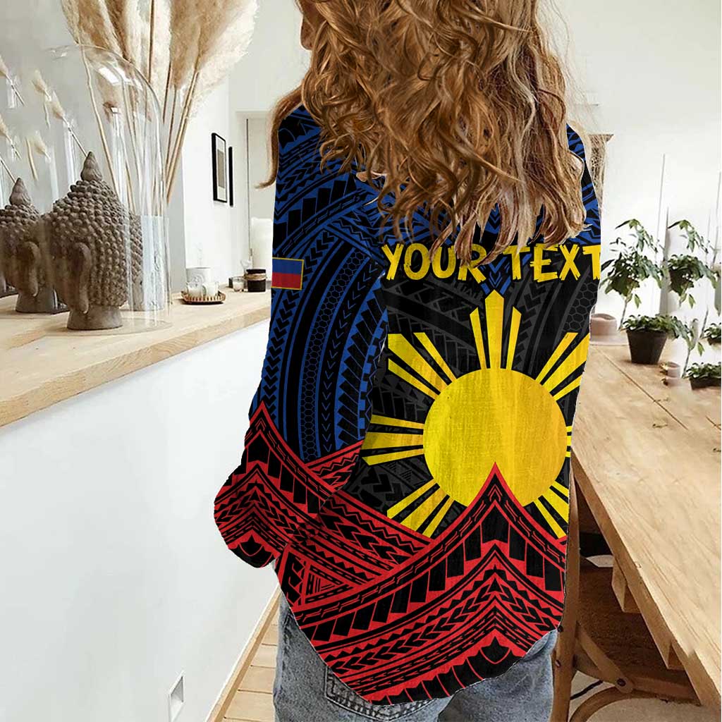 Personalized Philippines Women Casual Shirt Polynesian Tribal Tattoo with Filipino Flag Motif LT9 - Polynesian Pride