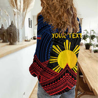 Personalized Philippines Women Casual Shirt Polynesian Tribal Tattoo with Filipino Flag Motif LT9 - Polynesian Pride