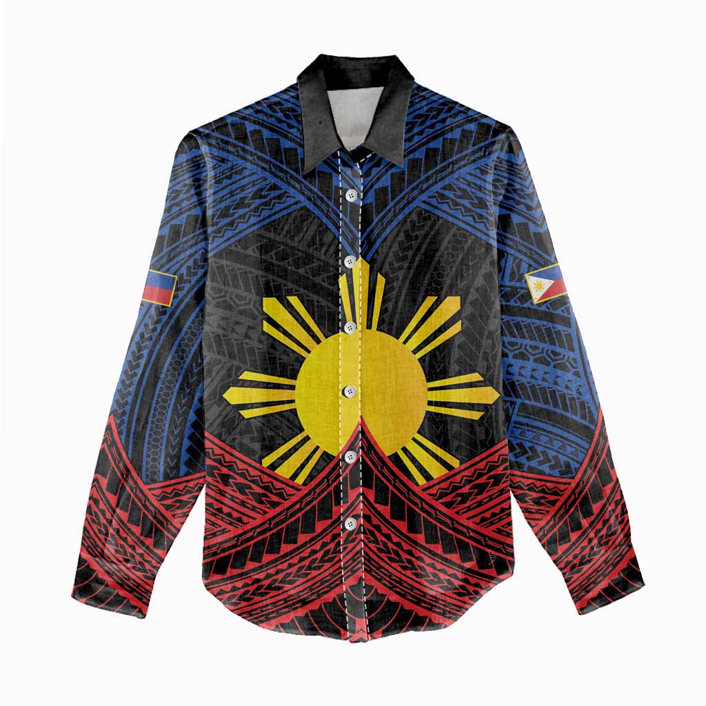 Personalized Philippines Women Casual Shirt Polynesian Tribal Tattoo with Filipino Flag Motif LT9 - Polynesian Pride