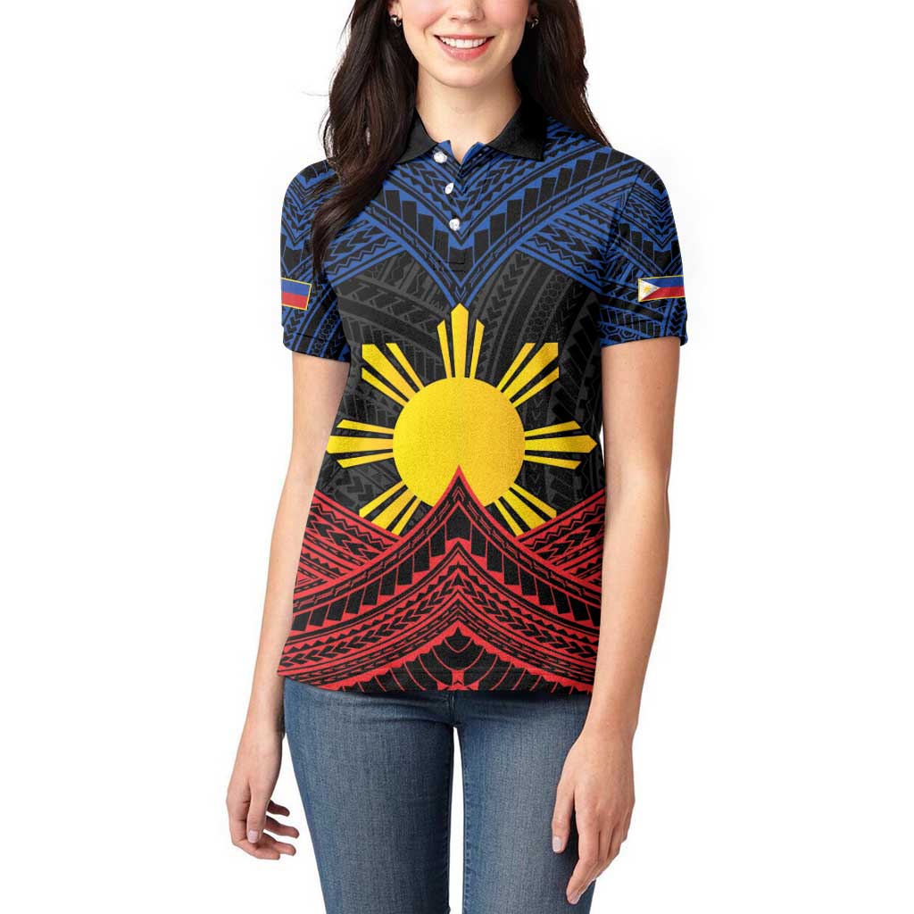 Personalized Philippines Women Polo Shirt Polynesian Tribal Tattoo with Filipino Flag Motif LT9 - Polynesian Pride