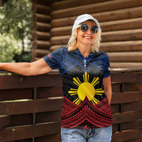 Personalized Philippines Women Polo Shirt Polynesian Tribal Tattoo with Filipino Flag Motif LT9 - Polynesian Pride