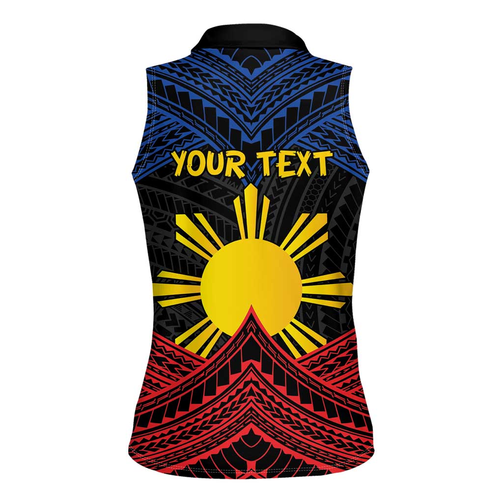 Personalized Philippines Women Sleeveless Polo Shirt Polynesian Tribal Tattoo with Filipino Flag Motif LT9 - Polynesian Pride