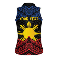 Personalized Philippines Women Sleeveless Polo Shirt Polynesian Tribal Tattoo with Filipino Flag Motif LT9 - Polynesian Pride