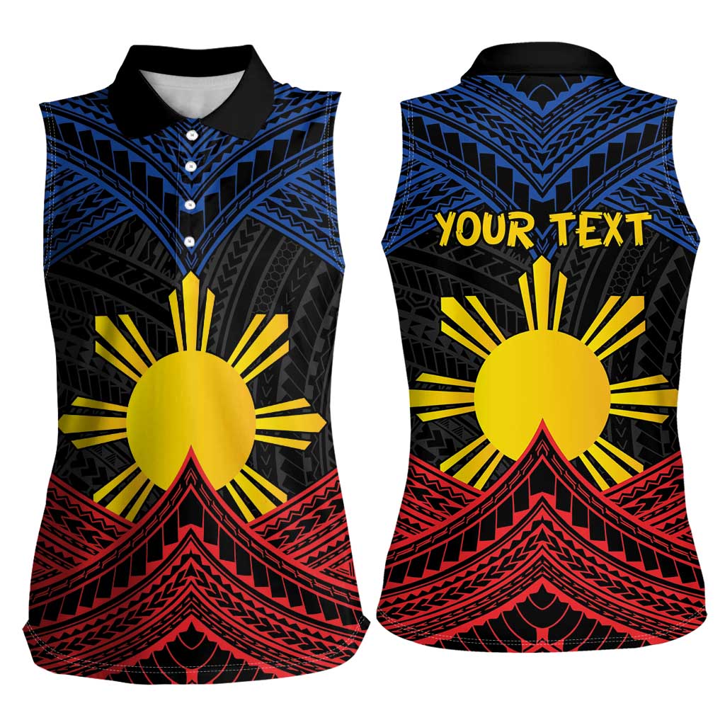 Personalized Philippines Women Sleeveless Polo Shirt Polynesian Tribal Tattoo with Filipino Flag Motif LT9 - Polynesian Pride