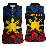 Personalized Philippines Women Sleeveless Polo Shirt Polynesian Tribal Tattoo with Filipino Flag Motif LT9 - Polynesian Pride