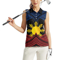 Personalized Philippines Women Sleeveless Polo Shirt Polynesian Tribal Tattoo with Filipino Flag Motif LT9 - Polynesian Pride