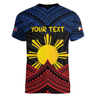 Personalized Philippines Women V-Neck T-Shirt Polynesian Tribal Tattoo with Filipino Flag Motif LT9 - Polynesian Pride