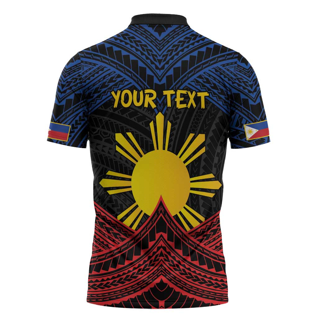 Personalized Philippines Zipper Polo Shirt Polynesian Tribal Tattoo with Filipino Flag Motif LT9 - Polynesian Pride