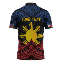 Personalized Philippines Zipper Polo Shirt Polynesian Tribal Tattoo with Filipino Flag Motif LT9 - Polynesian Pride