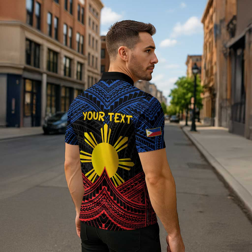 Personalized Philippines Zipper Polo Shirt Polynesian Tribal Tattoo with Filipino Flag Motif LT9 - Polynesian Pride