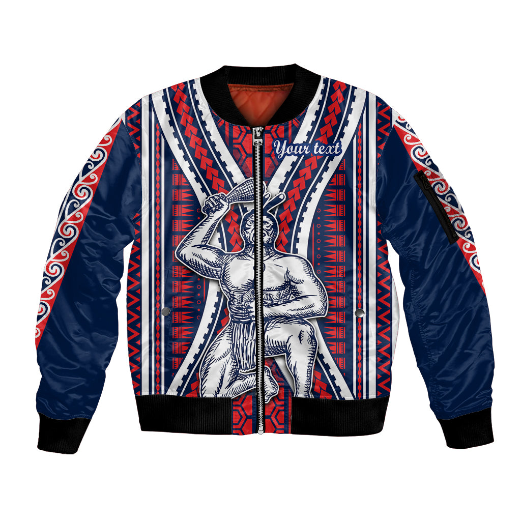 Personalised Aotearoa Father's Day Gift For Dad Sleeve Zip Bomber Jacket Aroha Ahau Ki A Koe Papa - Maori Style Pattern LT9 Unisex Red - Polynesian Pride