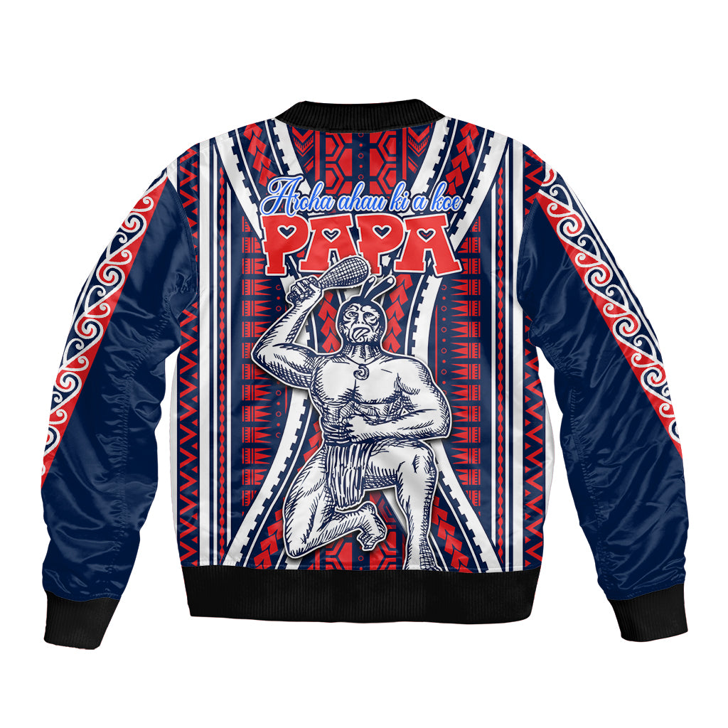Personalised Aotearoa Father's Day Gift For Dad Sleeve Zip Bomber Jacket Aroha Ahau Ki A Koe Papa - Maori Style Pattern LT9 - Polynesian Pride