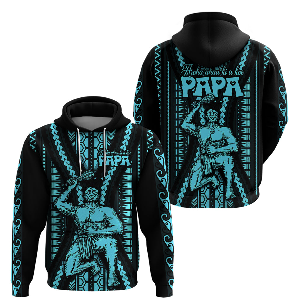 Aotearoa Fathers Day Gift For Dad Hoodie Aroha Ahau Ki A Koe Papa Aqua Maori Style Pattern LT9 - Polynesian Pride