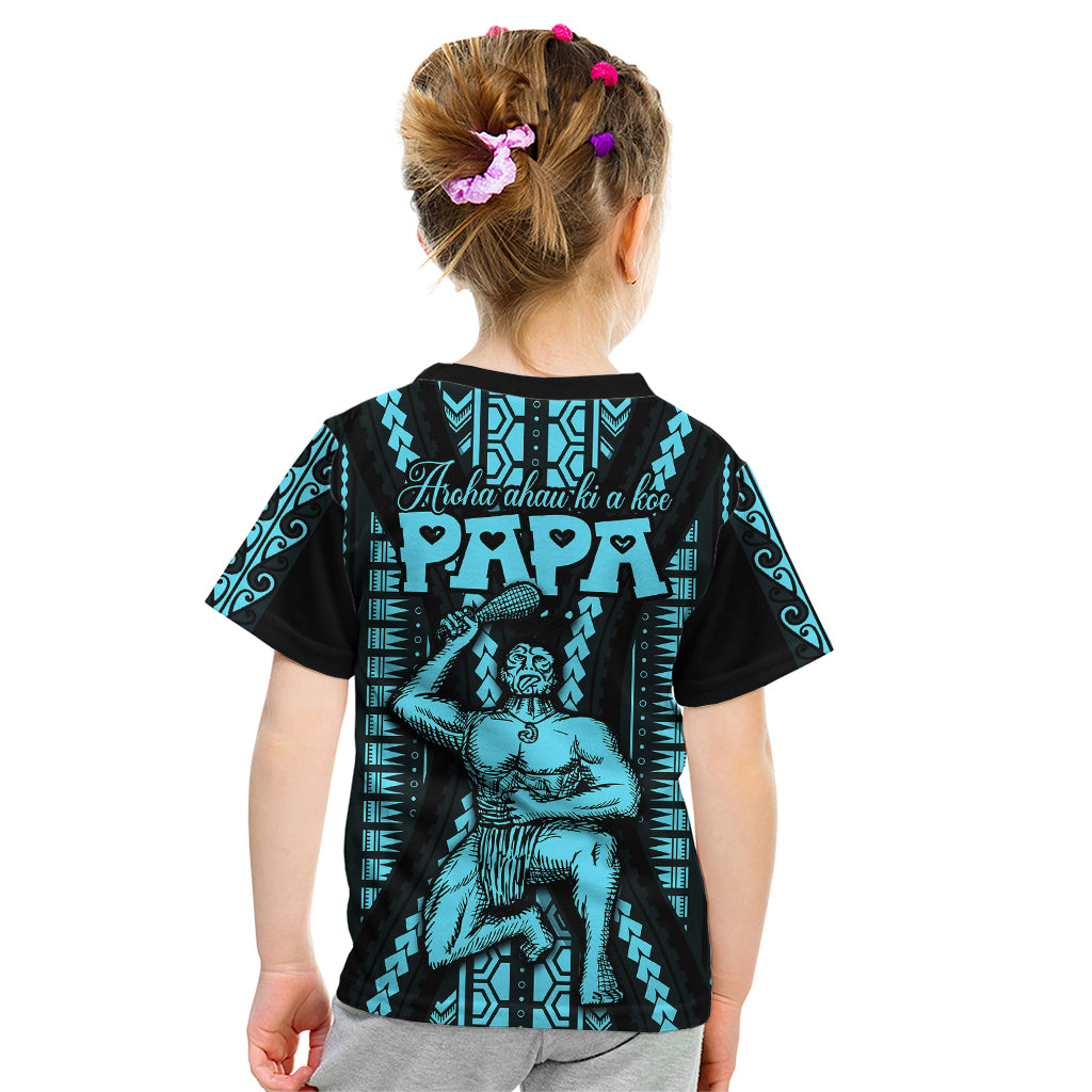 Aotearoa Father's Day Gift For Dad Kid T Shirt Aroha Ahau Ki A Koe Papa - Aqua Maori Style Pattern LT9 - Polynesian Pride
