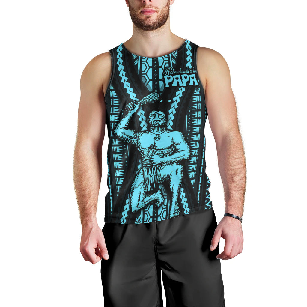 Aotearoa Father's Day Gift For Dad Men Tank Top Aroha Ahau Ki A Koe Papa - Aqua Maori Style Pattern LT9 - Polynesian Pride