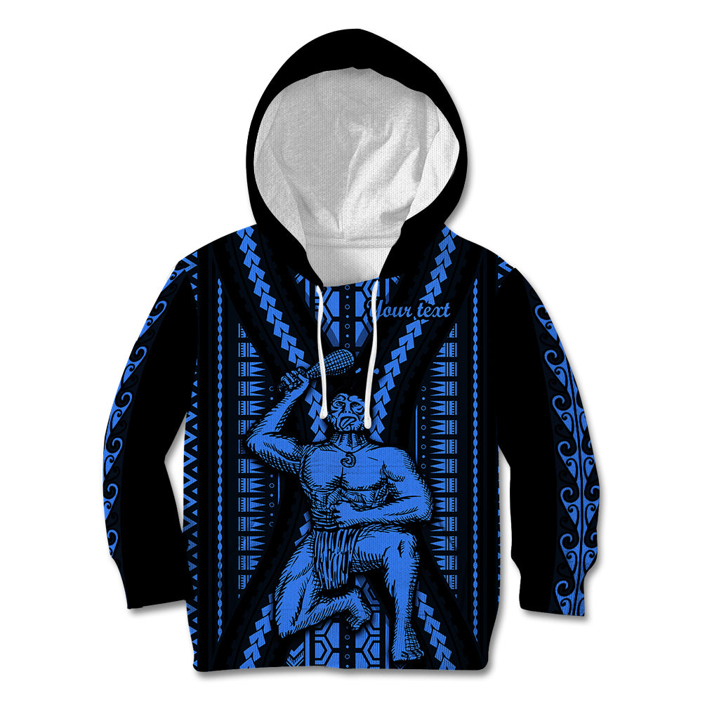 Personalised Aotearoa Father's Day Gift For Dad Kid Hoodie Aroha Ahau Ki A Koe Papa - Blue Maori Style Pattern LT9 Hoodie Blue - Polynesian Pride